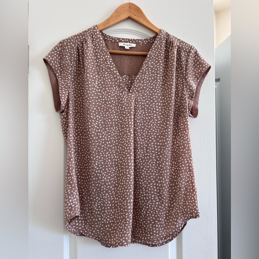 Daniel Rainn Mauve Dotted V-Neck Blouse